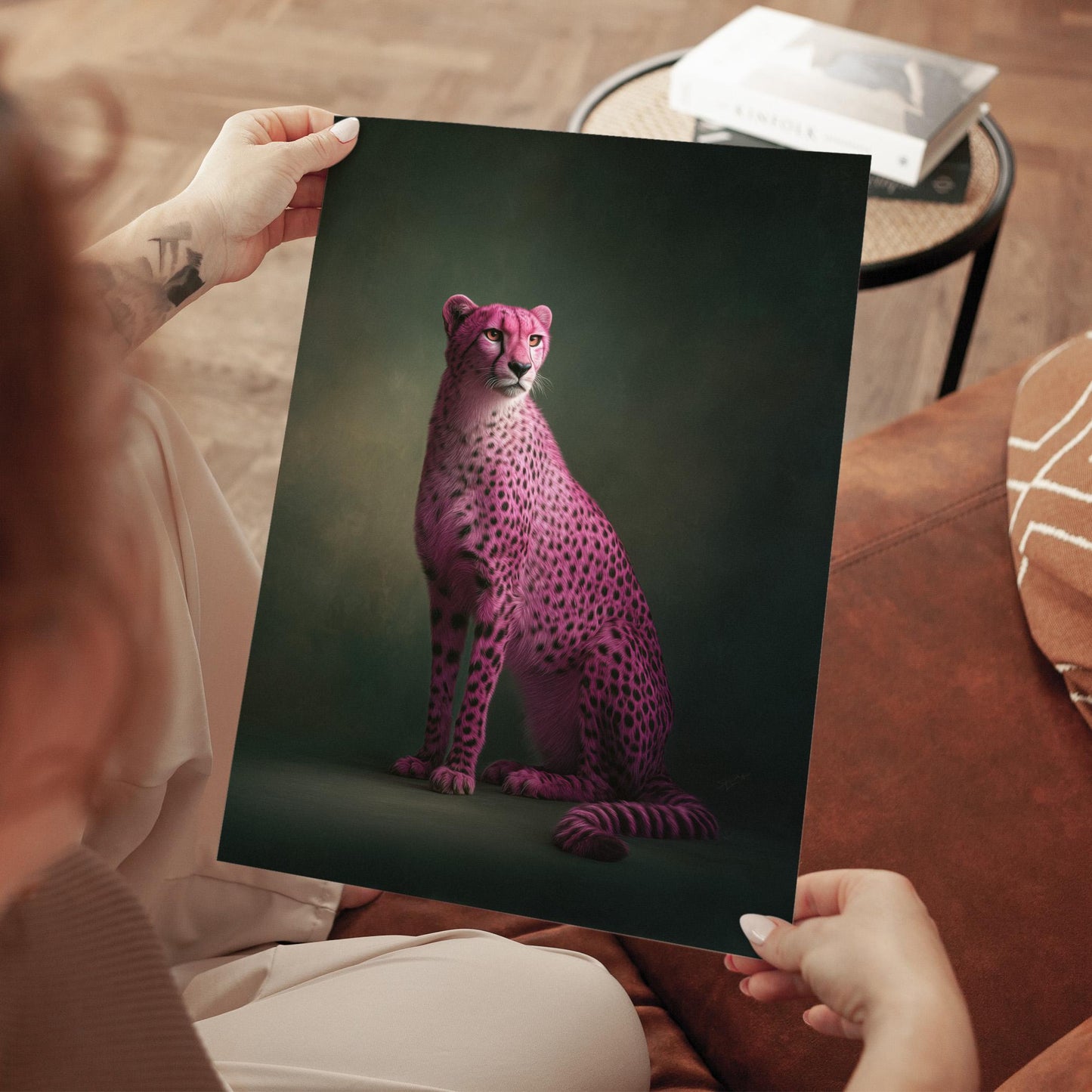 Pink Cheetah Wall Art - Emerald Green Maximalist Framed Canvas Print