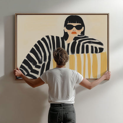 Giclée Canvas Print Woman in Sunglasses Modern Figurative Abstract Wall Art Minimalist Fashion Style for Bedroom or Living Room