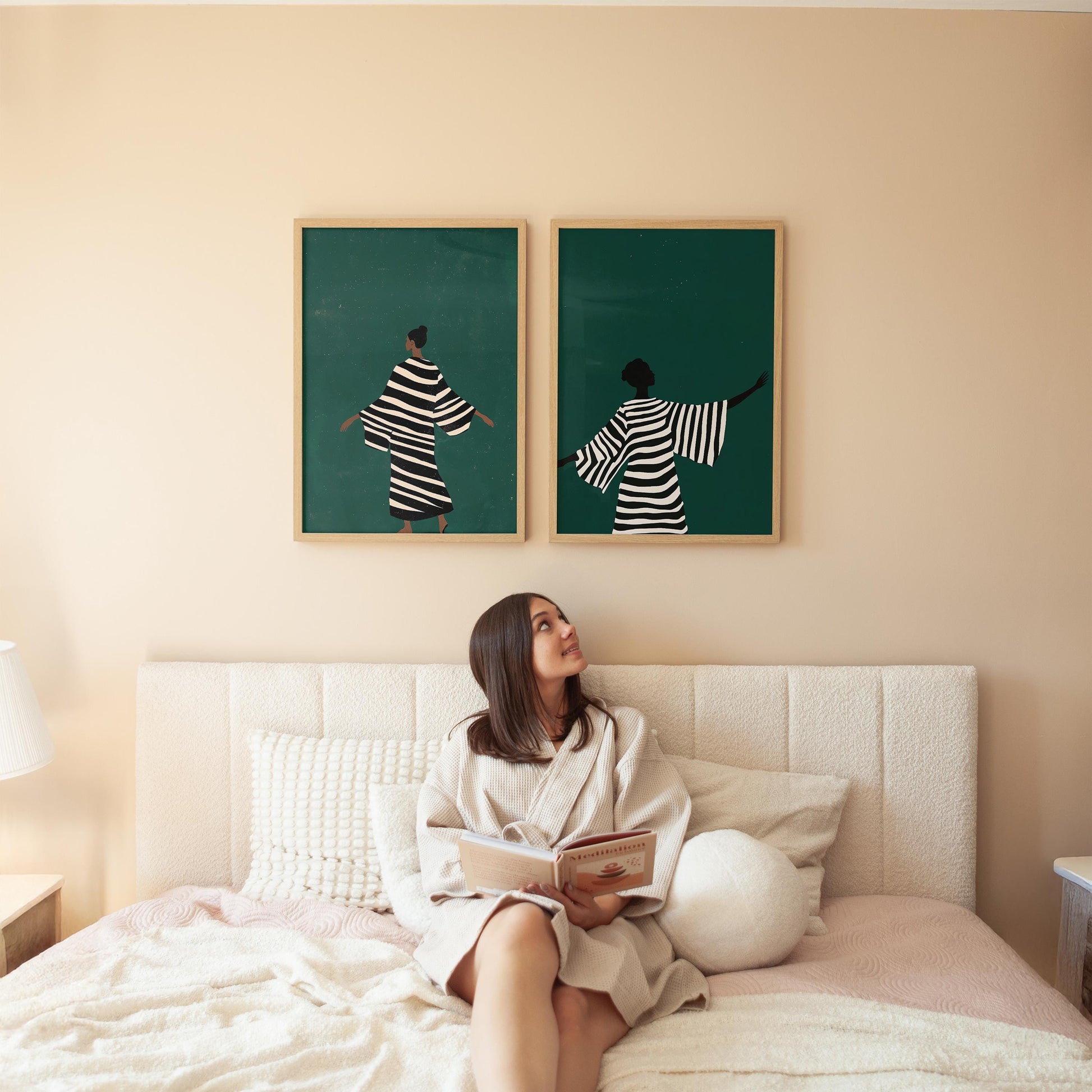 Emerald Green Abstract People Canvas Art Set of 2: Modern Canvas