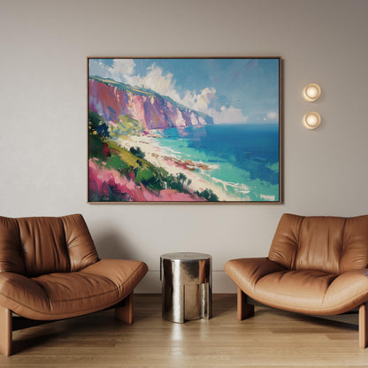 Coastal Cliff Canvas – Colorful Seaside Wall Art With Ocean View Painting