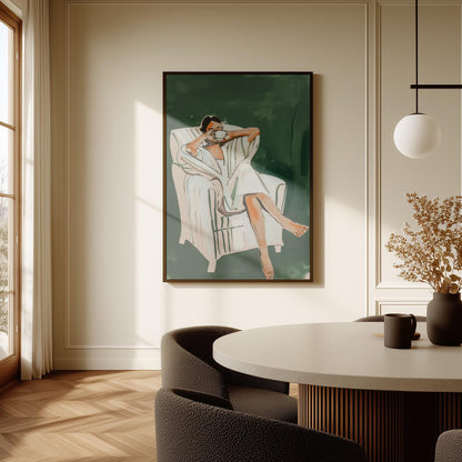 Woman Drinking Coffee Canvas Print Minimalist Wall Art Relaxing Modern Decor for Living Room or Kitchen