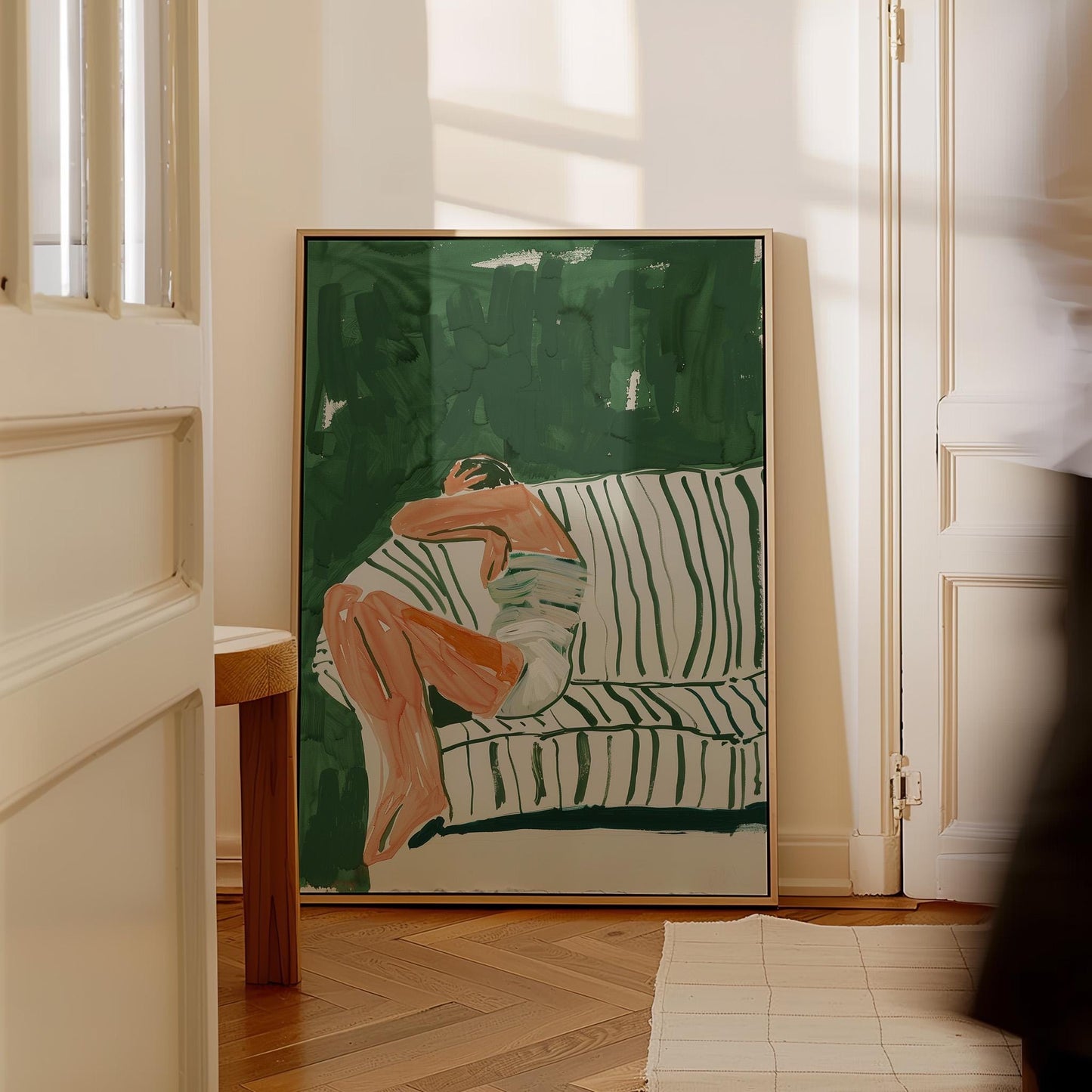 Relaxing Woman Canvas Print Modern Minimalist Wall Art for Bedroom or Living Room Cozy Decor