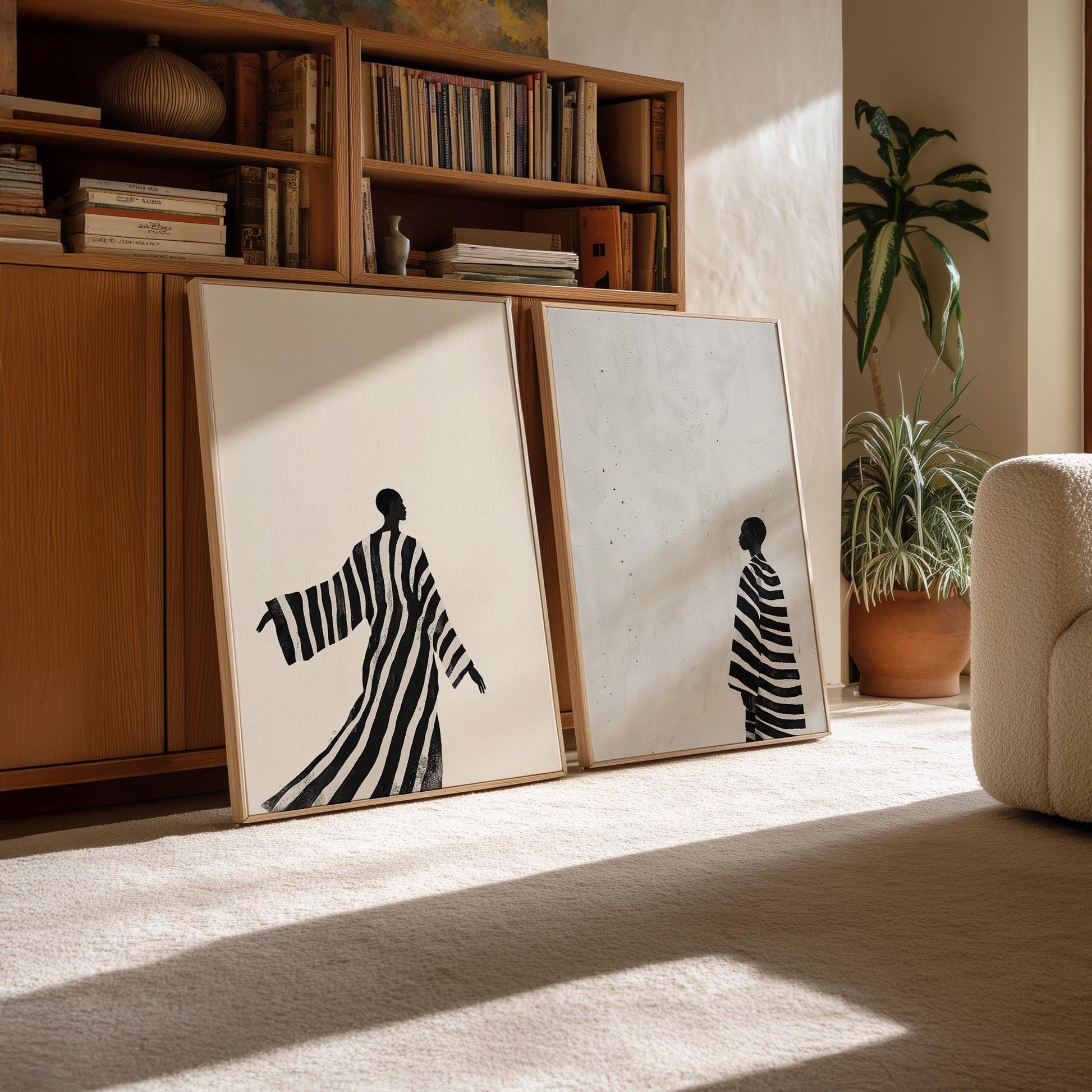 Black and White Abstract Figurative Canvas Set of 2: Modern Canvas for Living Room