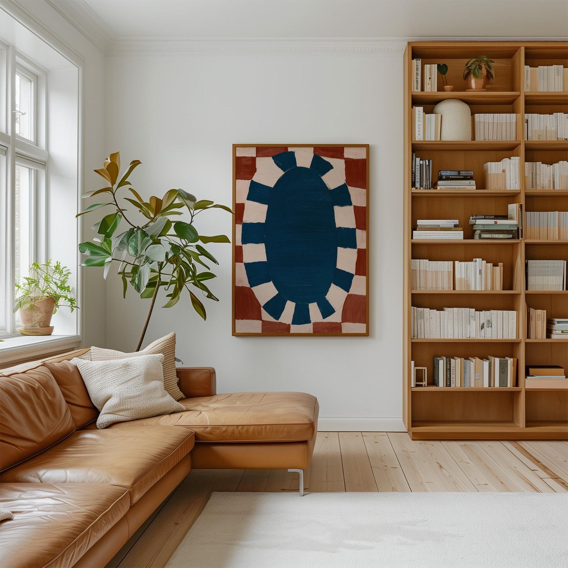 Red and Blue Abstract Canvas Print Modern Geometric Wall Art for Living Room or Office