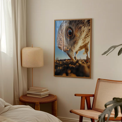 Bird Wall Art | Modern Nature Art Print with Bird Eye Close-Up in Warm Tones