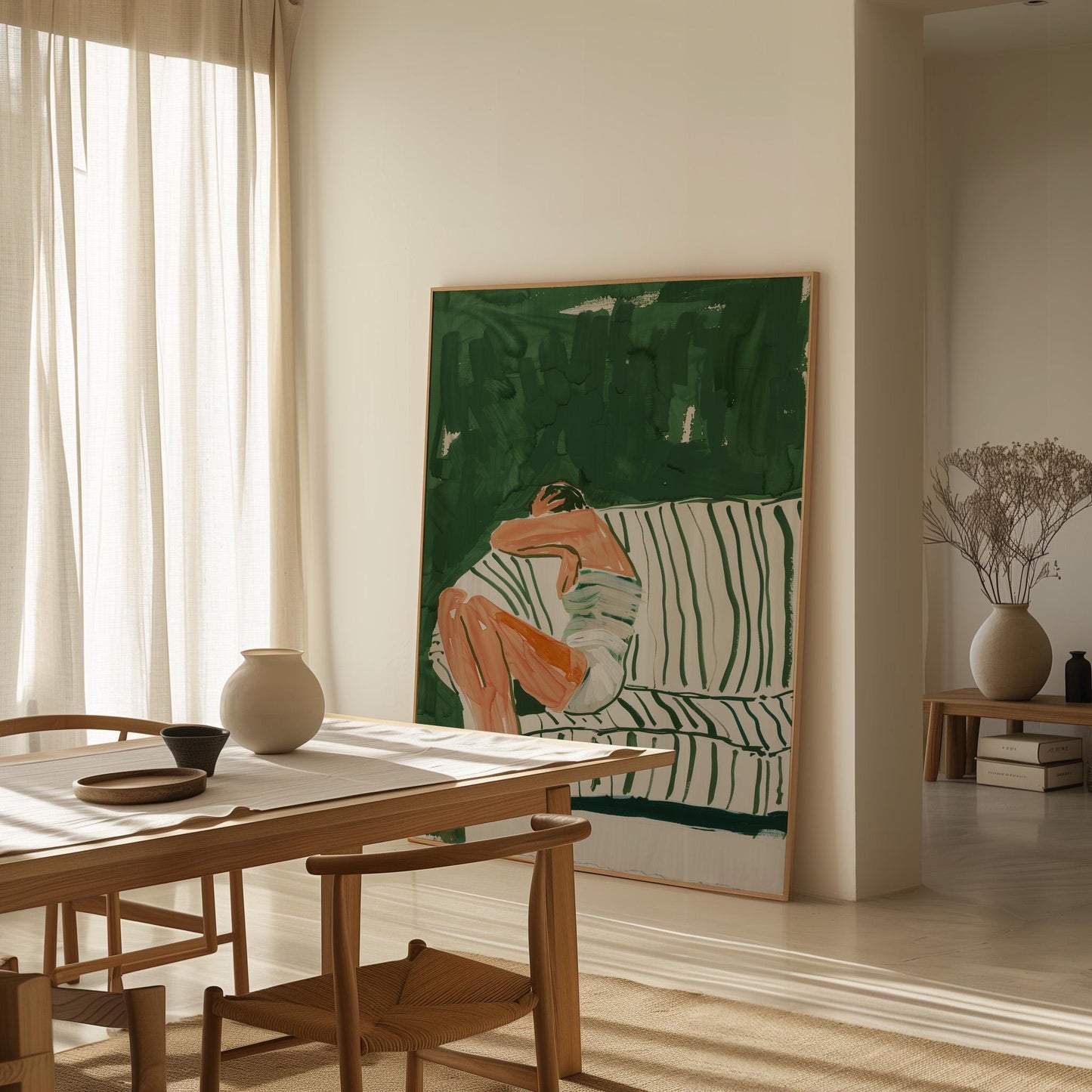 Relaxing Woman Canvas Print Modern Minimalist Wall Art for Bedroom or Living Room Cozy Decor