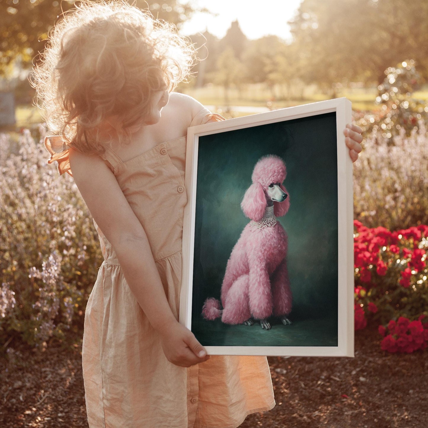 Pink Poodle Wall Print – Emerald Green Dog Art | Ready to Hang Gallery Canvas