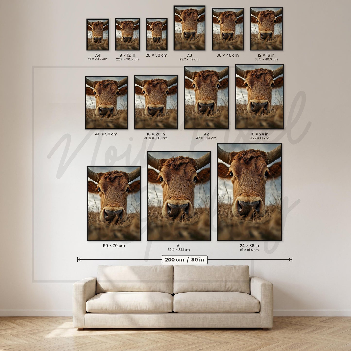 Highland Cow Poster – Rustic Farm Animal Art in Earthy Brown Tones