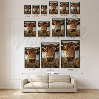 Highland Cow Poster – Rustic Farm Animal Art in Earthy Brown Tones