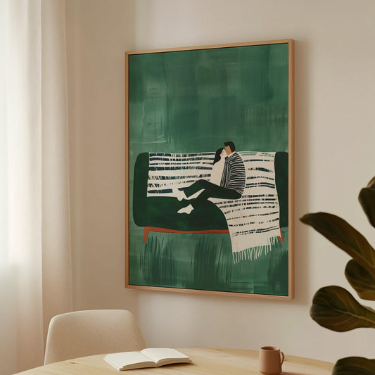 Romantic Couple Wall Art Cozy Sofa Embrace Modern Abstract Print Love Bedroom Living Room Anniversary Gift Canvas Painting