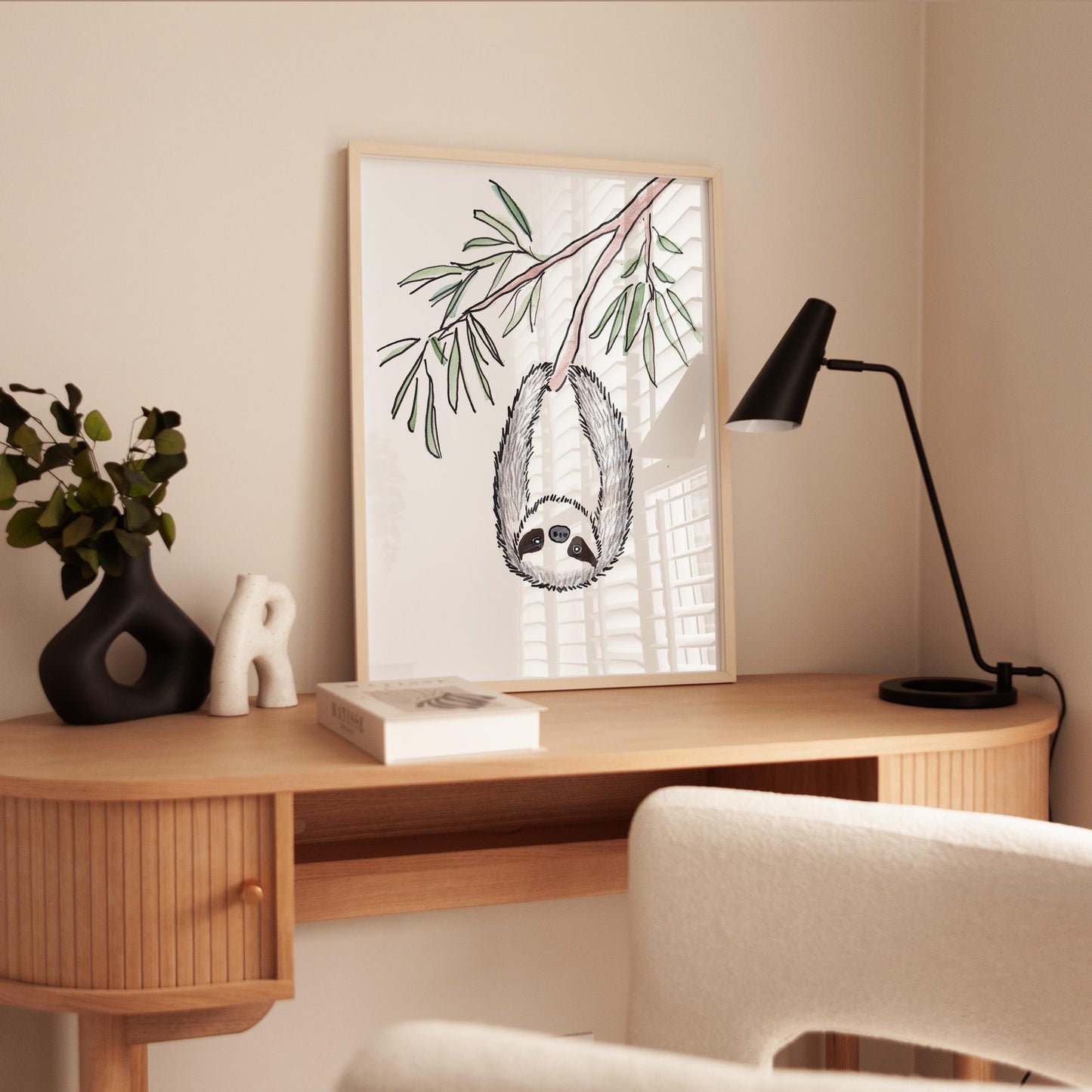 Sloth Watercolor Print – Nursery Wall Art with Eucalyptus Branch & Cute Animal Decor