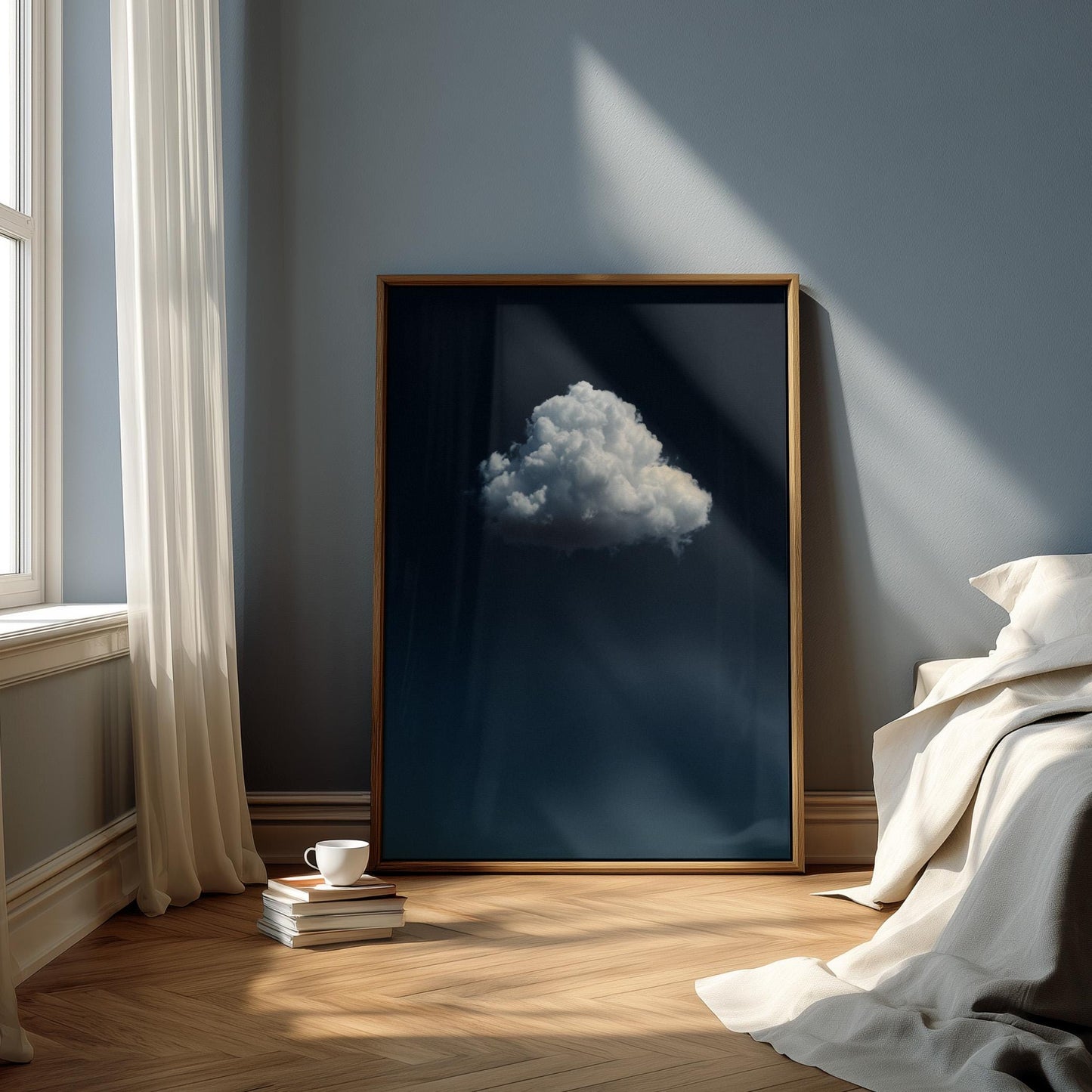 Indigo Cloud Wall Art - Minimalist Blue Sky Decor on Premium Cotton Canvas