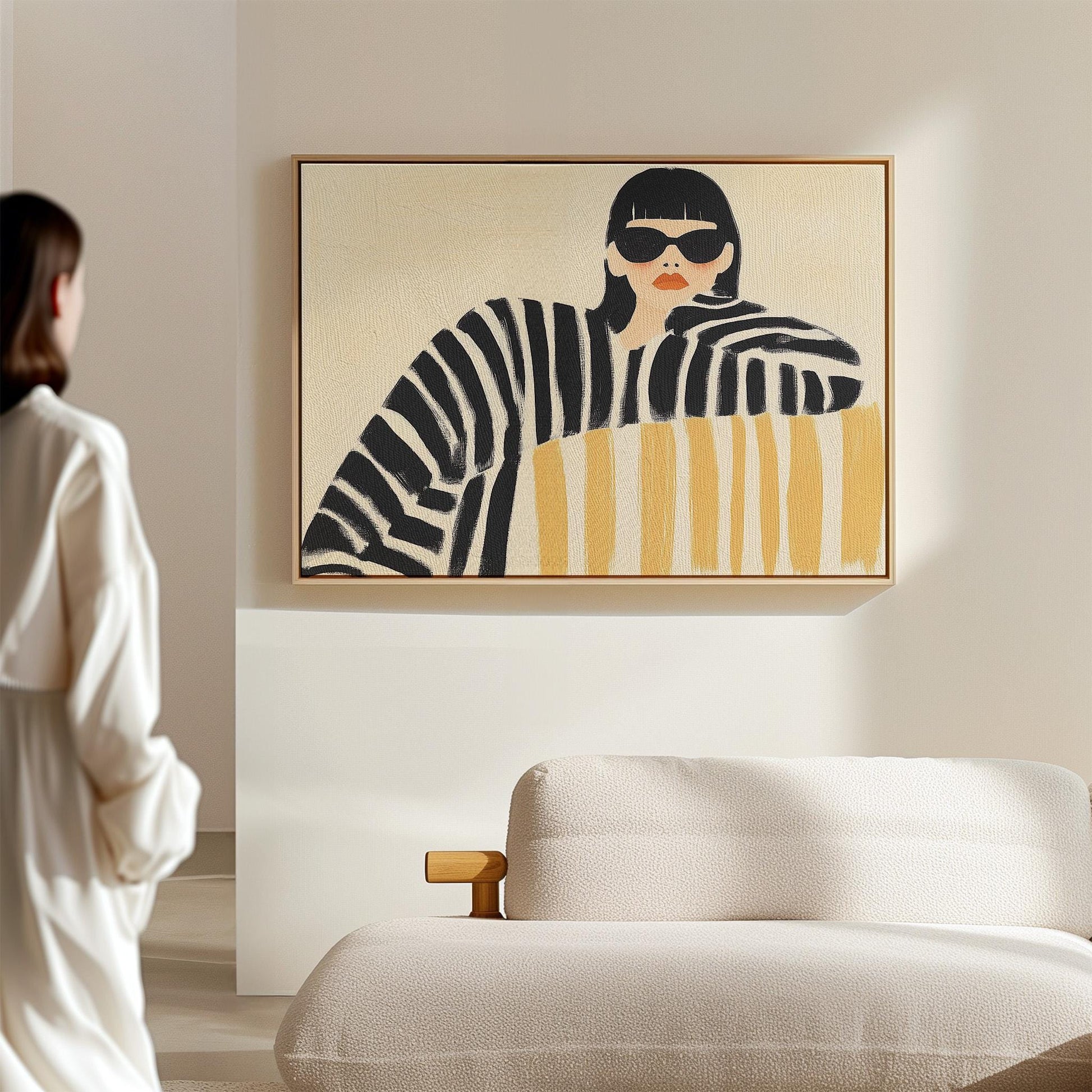 Giclée Canvas Print Woman in Sunglasses Modern Figurative Abstract Wall Art Minimalist Fashion Style for Bedroom or Living Room