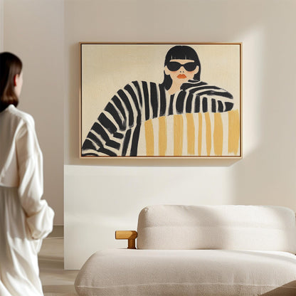 Giclée Canvas Print Woman in Sunglasses Modern Figurative Abstract Wall Art Minimalist Fashion Style for Bedroom or Living Room