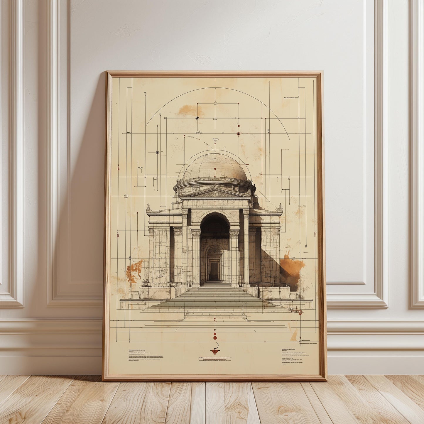 Neoclassical Dome Art – Architectural Print on Fine Art Paper, Sepia Design