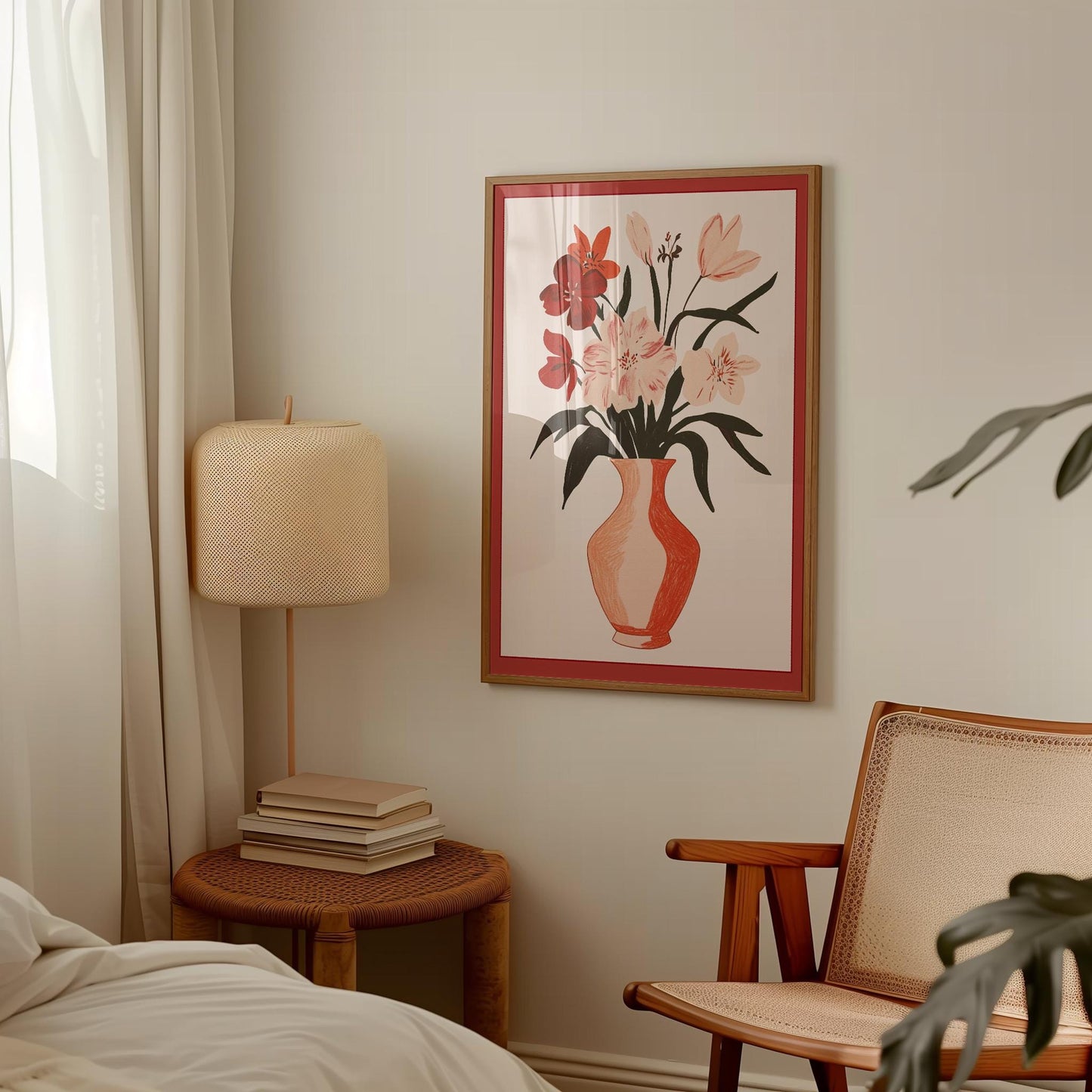 Floral Wall Art Print - Modern Botanical Art With Terracotta Vase Decor