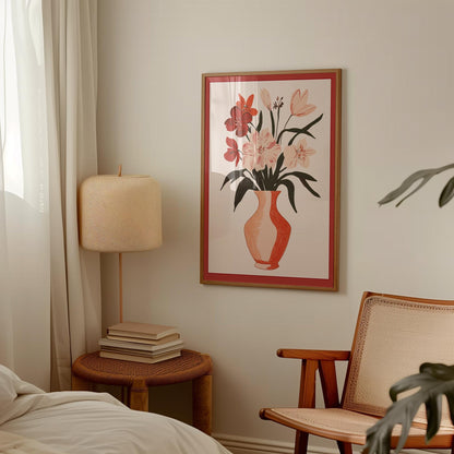 Floral Wall Art Print - Modern Botanical Art With Terracotta Vase Decor