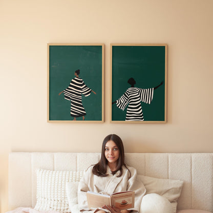 Canvas Wall Art - Emerald Green Abstract Prints | Set of Two Modern Decor