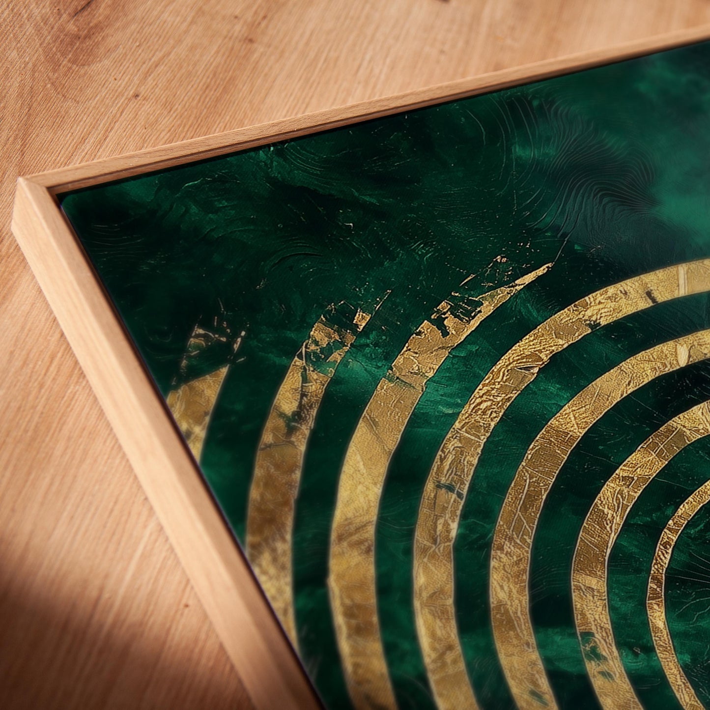 Emerald Green Gold Circle Canvas Print, Luxury Giclée Abstract Wall Art for Modern Interior or Office
