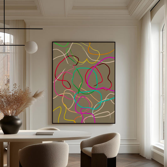 Colorful Abstract Line Giclée Canvas Print Modern Minimal Wall Art for Living Room or Studio Interior