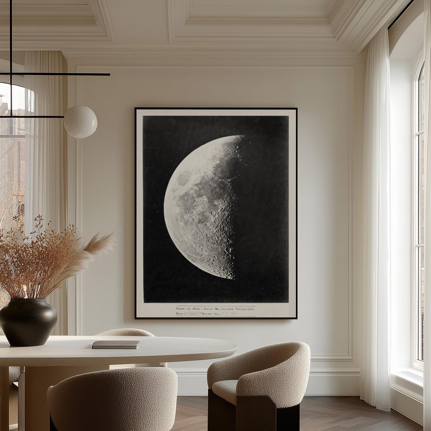 Moon Wall Art Black and White Canvas Print Astronomy Poster Lunar Phase Vintage Style Large Bedroom or Living Room Decor