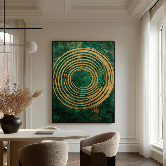 Emerald Gold Spiral Canvas Art, Abstract Textured Painting, Modern Giclée Wall Art for Living Room or Office, Luxury Home Decor