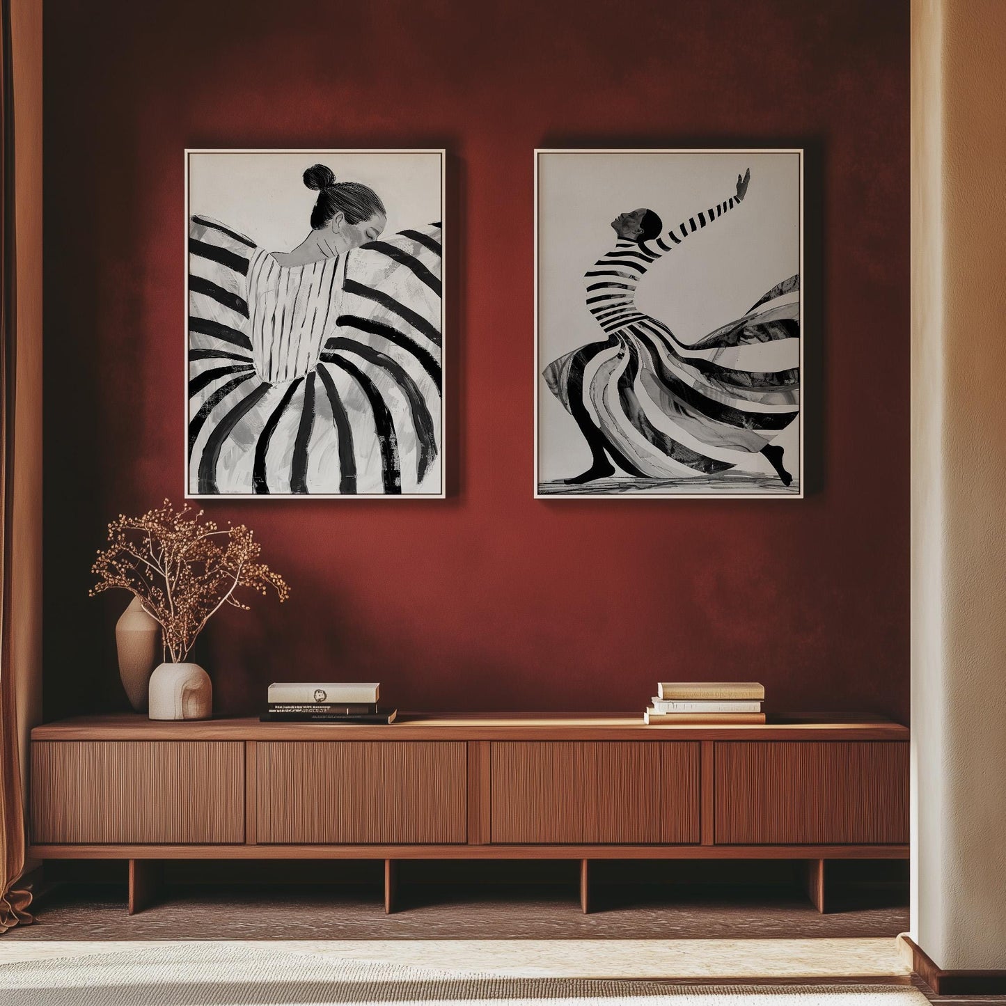 Black and White Abstract Figurative Dance Canvas Set of 2: Modern Canvas for Living Room
