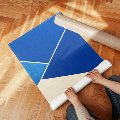 Blue Geometric Canvas Art with Floating Frame