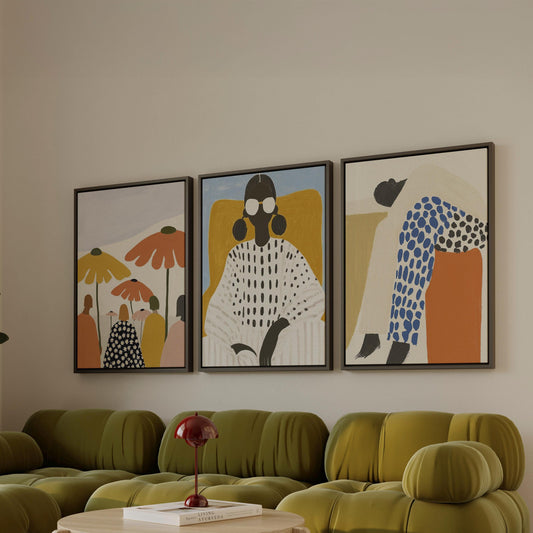 Modern Women Canvas Floating Frame Set Beige and Orange: Modern Abstract Figurative Art