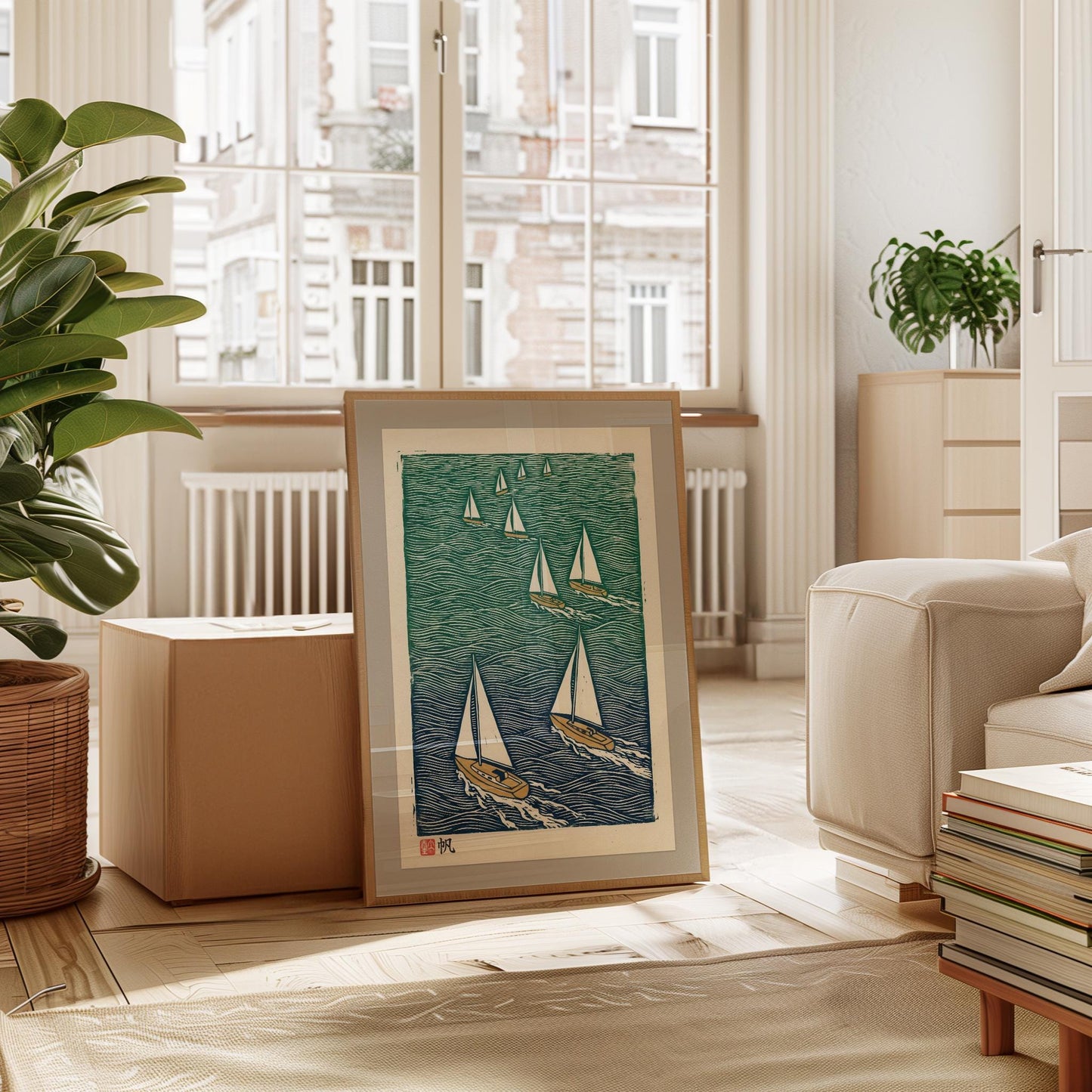 Nautical Sailboat Print – Teal Navy Ocean Art on Archival Fine Art Paper