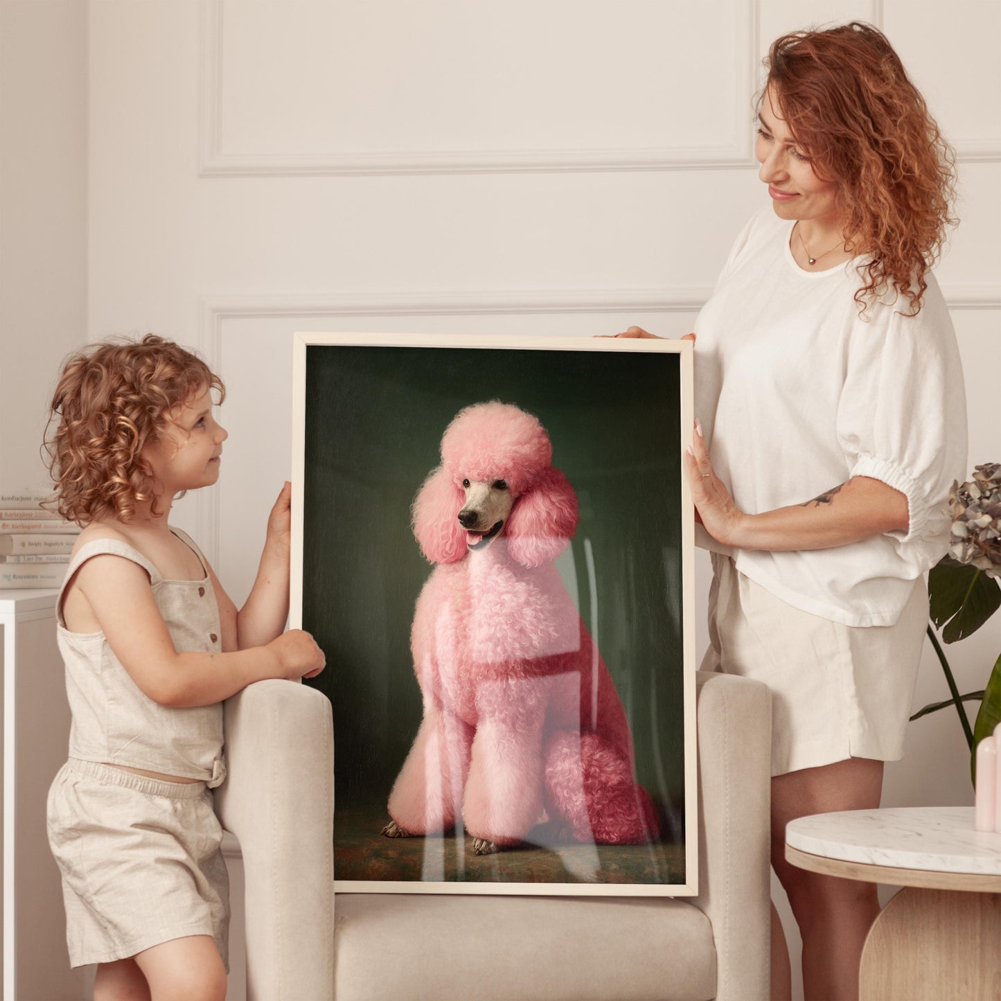 Emerald Green Poodle Art – Maximalist Dog Decor | Framed Canvas Print