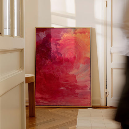 Pink and Red Abstract Canvas Art with Floating Frame