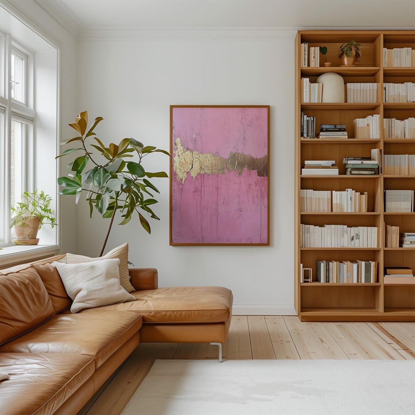 Abstract Canvas Art – Modern Floating Frame | Pink Gold Decor, Gallery Style
