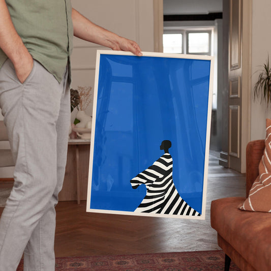 Electric Blue Wall Art – Cobalt Blue Artwork on Abstract Canvas Print, Framed