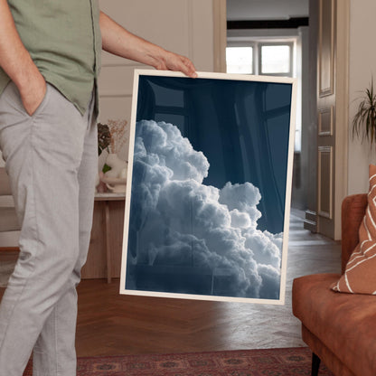 Deep Blue Night Sky Cloud Wall Art – Minimalist Wall Decor with Sustainable Wood Frame