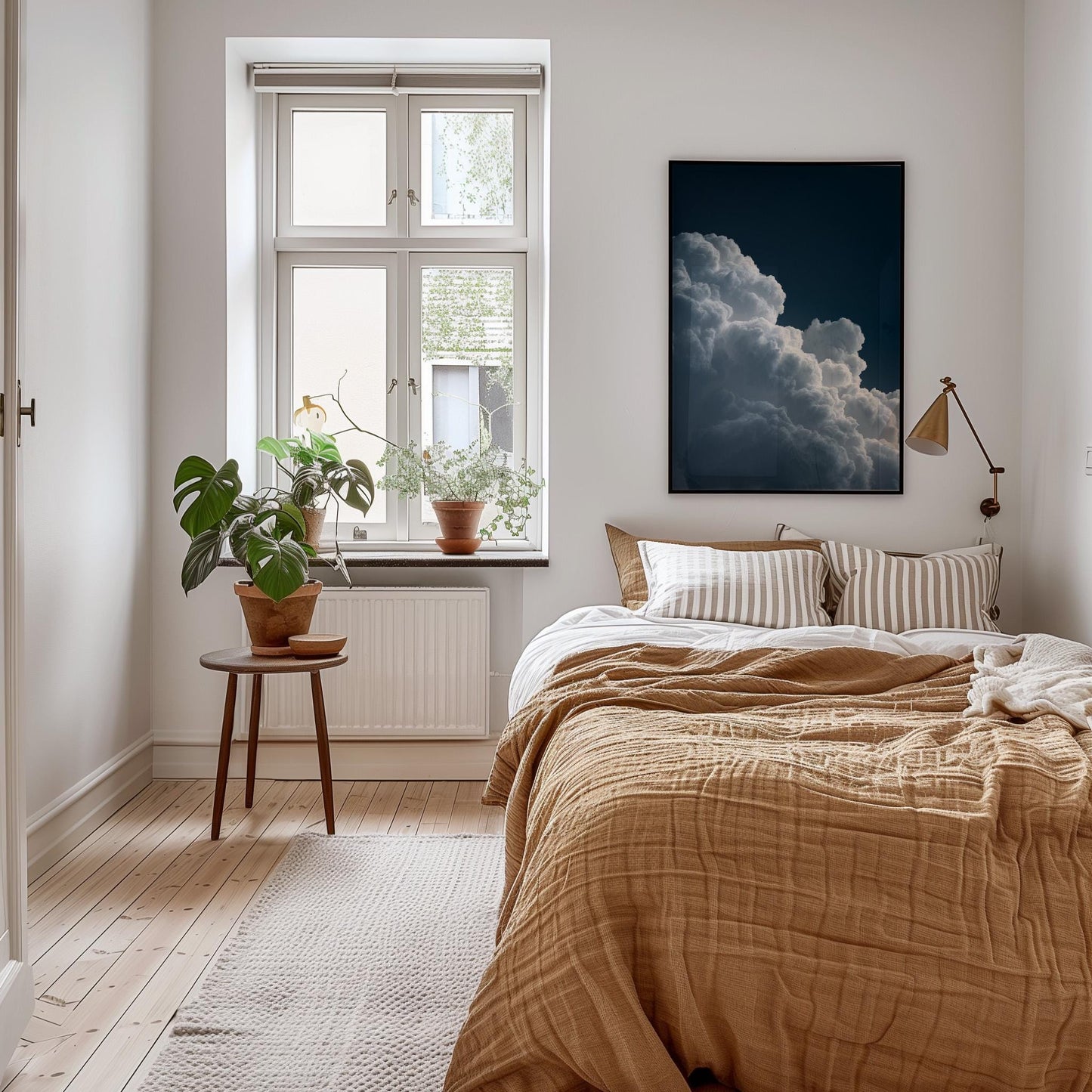 Deep Blue Night Sky Cloud Wall Art – Minimalist Wall Decor with Sustainable Wood Frame