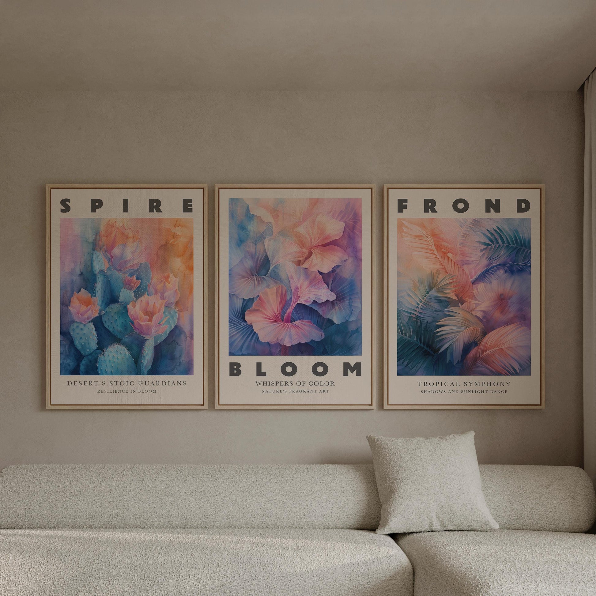 Colorful Tropical Canvas Wall Art Set of 3 Botanical Prints with Flowers and Leaves Modern Abstract Artwork for Living Room Decor