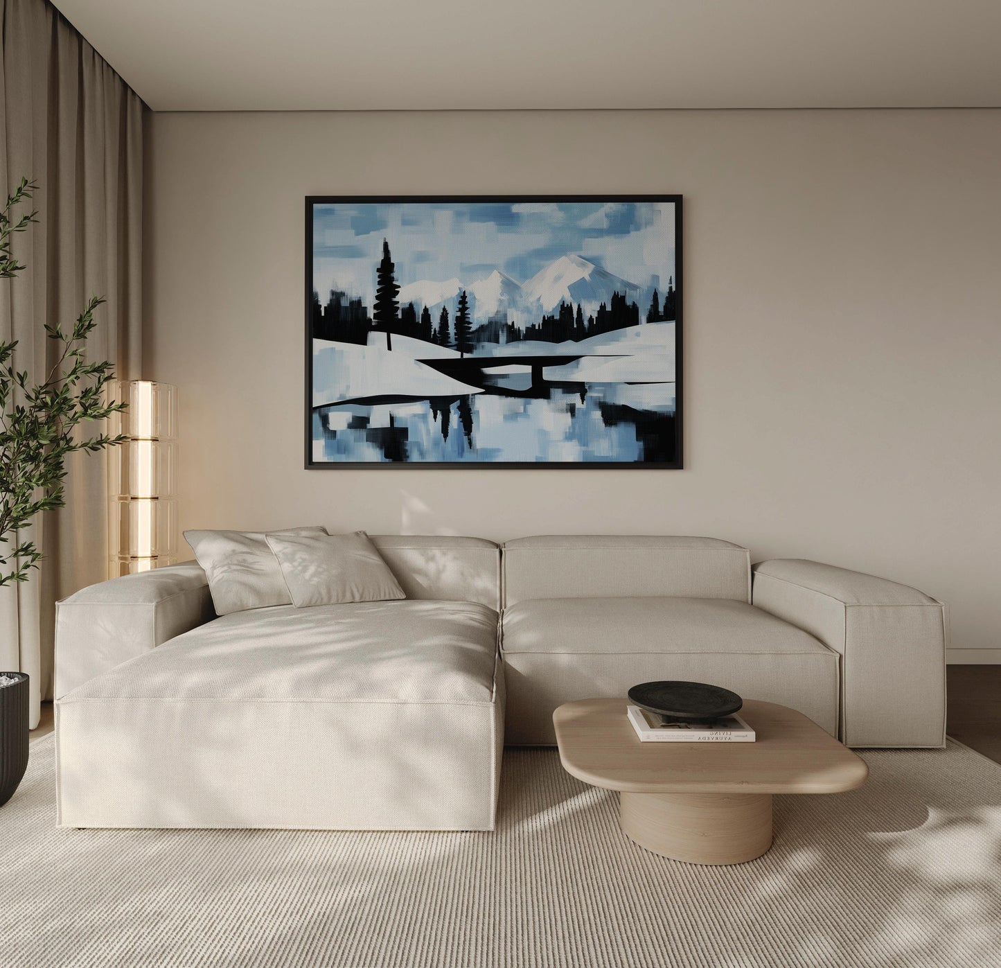 Blue Mountain Landscape Giclée Canvas Print Minimal Winter Wall Art for Living Room or Office