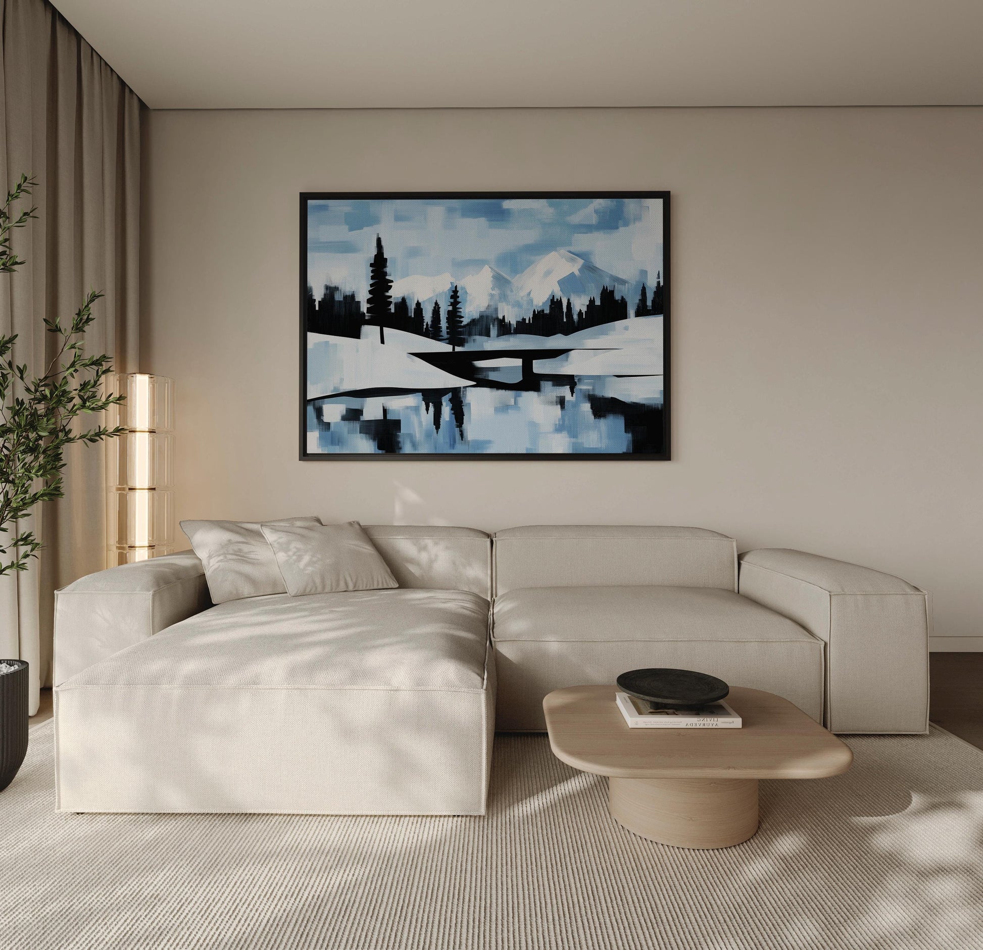 Blue Mountain Landscape Giclée Canvas Print Minimal Winter Wall Art for Living Room or Office