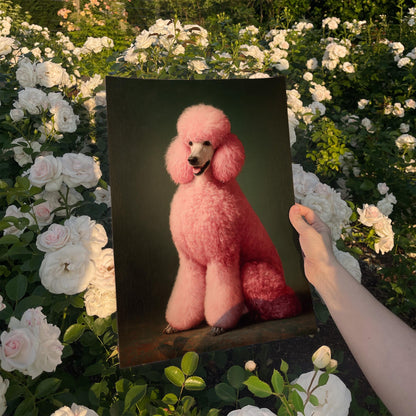 Emerald Green Poodle Art – Maximalist Dog Decor | Framed Canvas Print