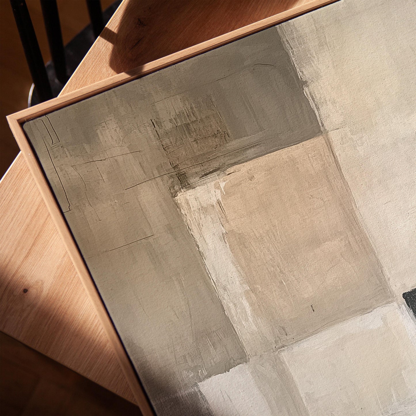 Abstract Canvas Art | Beige Gray Modern Wall Decor With Floating Frame