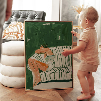 Relaxing Woman Canvas Print Modern Minimalist Wall Art for Bedroom or Living Room Cozy Decor