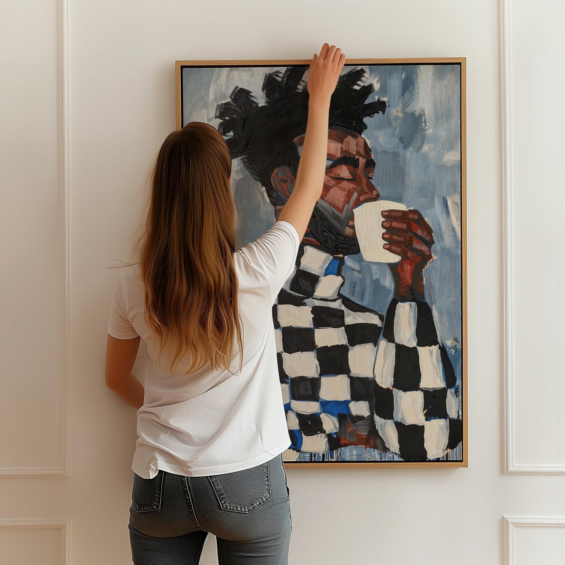 Modern Portrait of Man with Coffee Cup Abstract Wall Art Canvas Print Contemporary Artwork for Living Room Dining Room Office