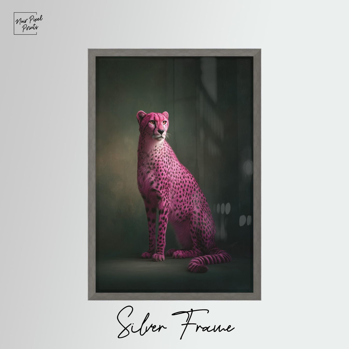 Pink Cheetah Wall Art - Emerald Green Maximalist Framed Canvas Print