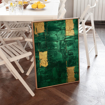 Emerald Green and Gold Textured Giclée Canvas Print Modern Abstract Wall Art for Office or Bedroom
