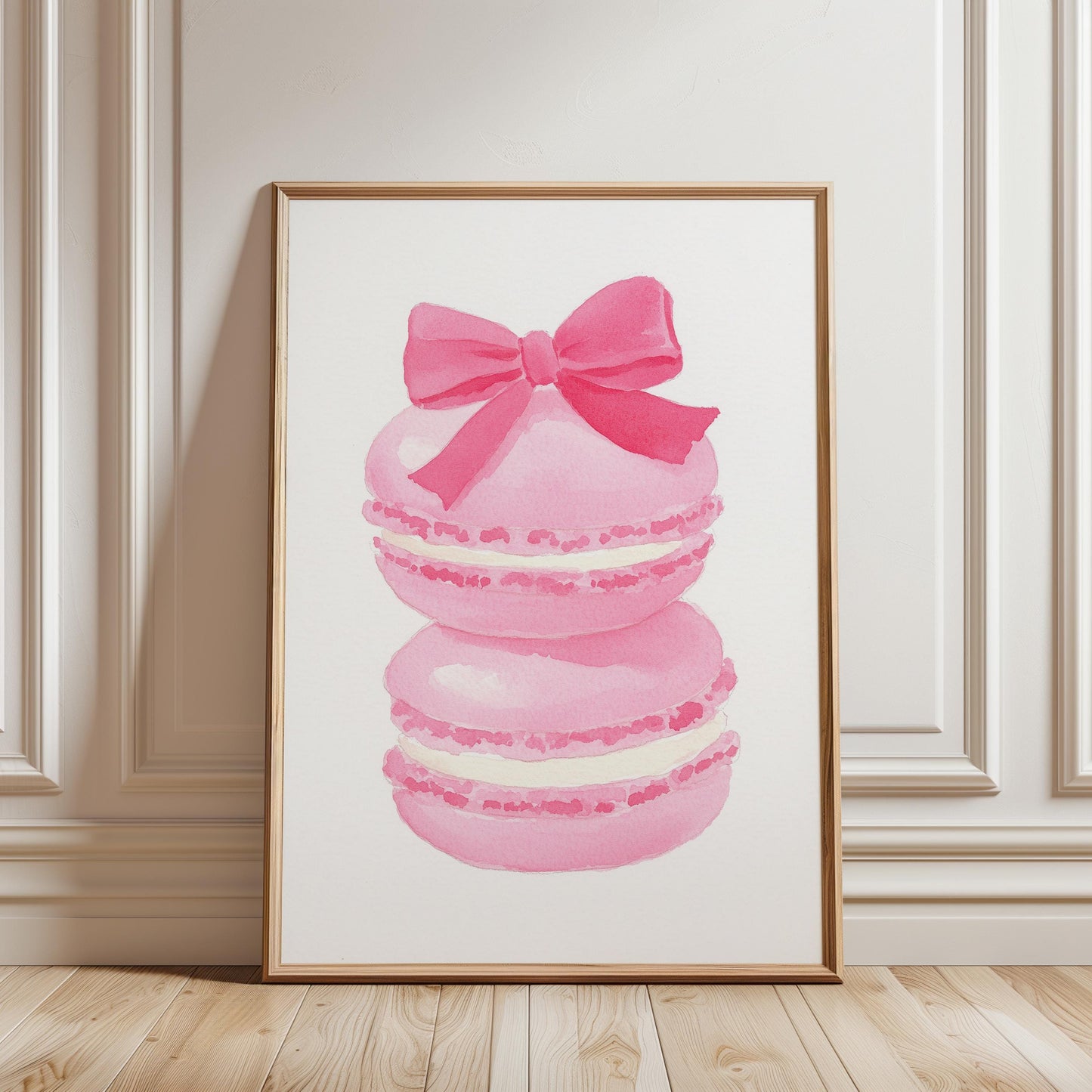Pink Macaron Print - Feminine Wall Art | French Pastry Art, Pastel Bakery Poster