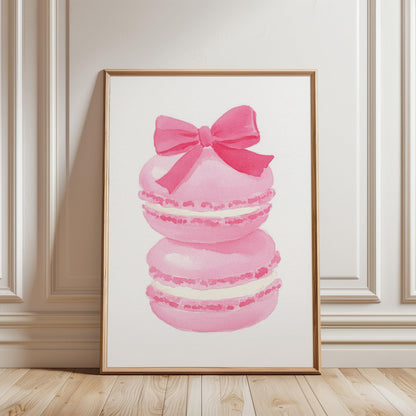Pink Macaron Print - Feminine Wall Art | French Pastry Art, Pastel Bakery Poster