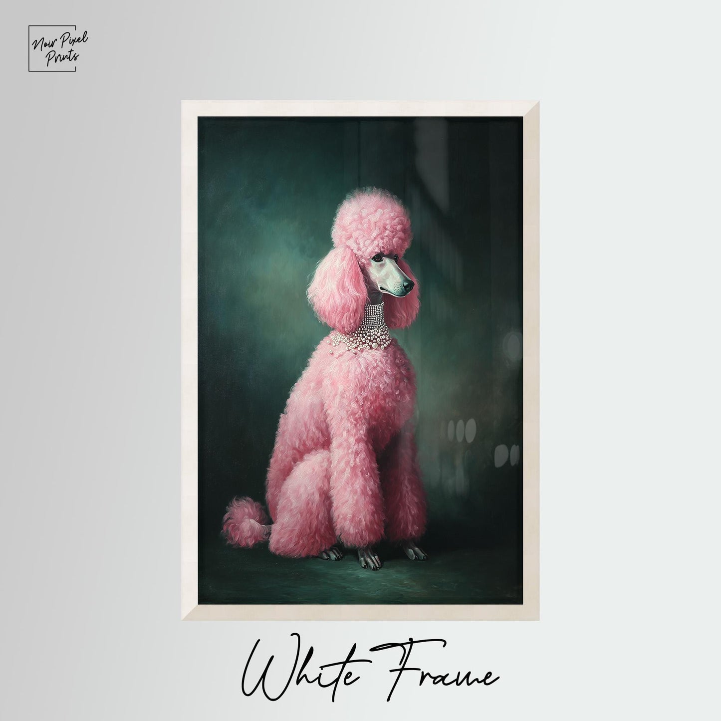 Pink Poodle Wall Print – Emerald Green Dog Art | Ready to Hang Gallery Canvas