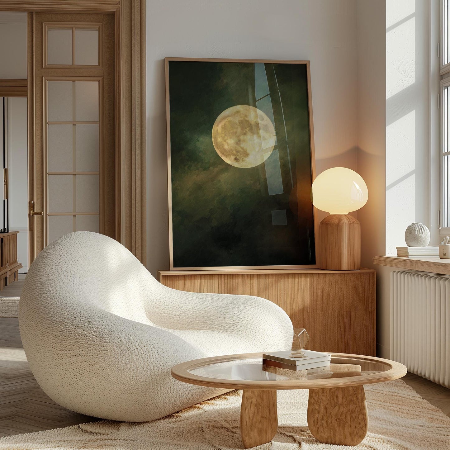 Emerald Green Moon Art | Minimalist Wall Art with Golden Circle Print - Gallery Style Canvas