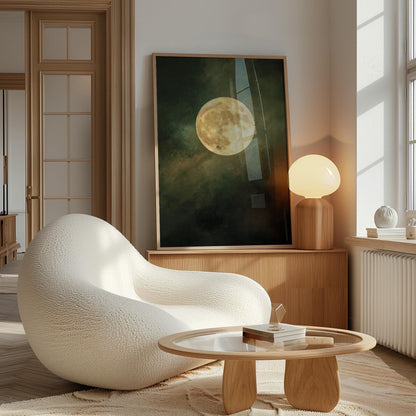 Emerald Green Moon Art | Minimalist Wall Art with Golden Circle Print - Gallery Style Canvas